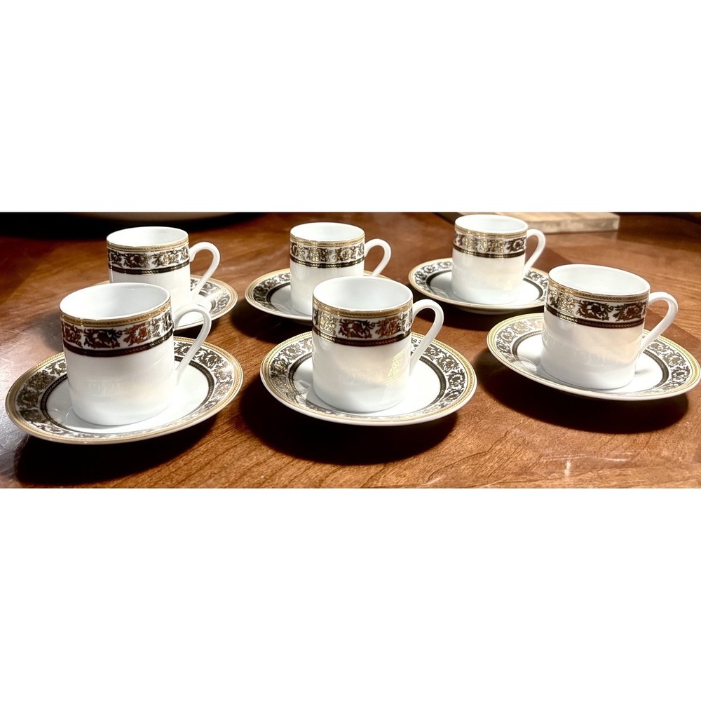 Fine Porcelain Demitasse Cups And Saucers Set Of 6 White GoldCzech  Republic Vtg